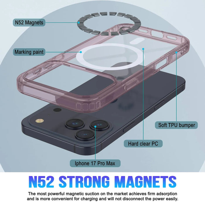 Punkcase iPhone 17 Pro Max Magnetic Wireless Lading Case [Clearmag -Serie] [Rose]