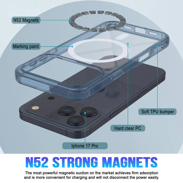 Punkcase iPhone 17 Pro Magnetic Wireless Lading Case [Clearmag -Serie] [Navy]