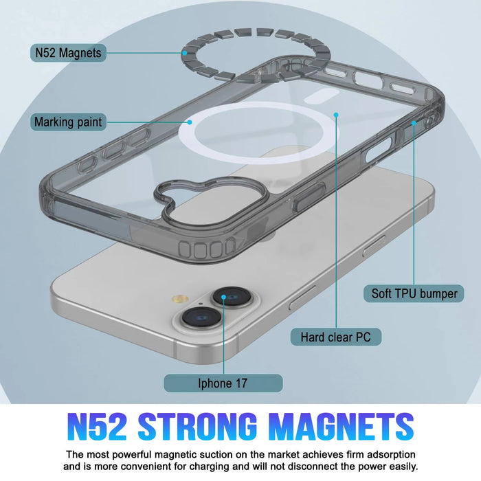Punkcase iPhone 17 Magnetic Wireless Lading Case [Clearmag -Serie] [Schwarz]