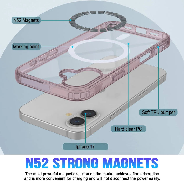 Punkcase iPhone 17 Magnetic Wireless Lading Case [Clearmag -Serie] [Rose]