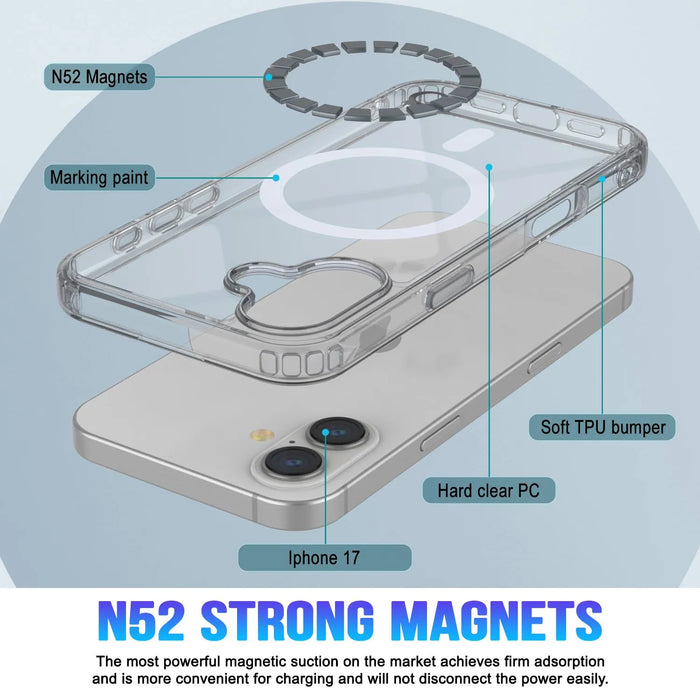 Punkcase iPhone 17 Magnetic Wireless Lading Case [Clearmag -Serie] [Clear]