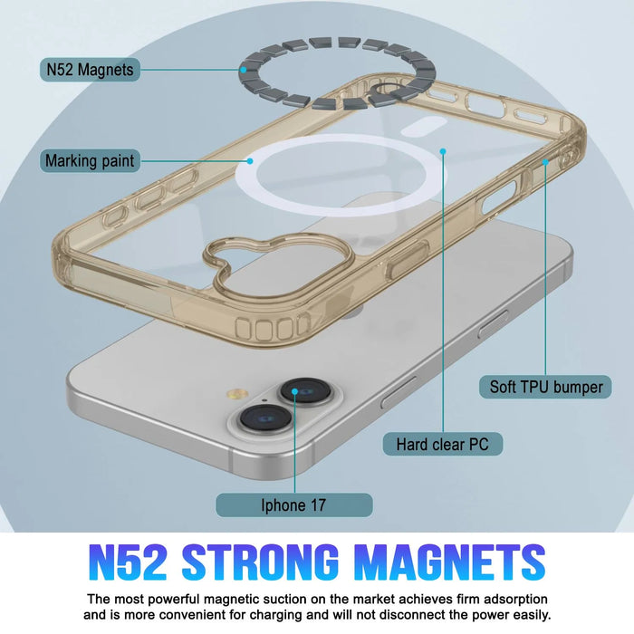 Punkcase iPhone 17 Magnetic Wireless Lading Case [Clearmag -Serie] [Gold]