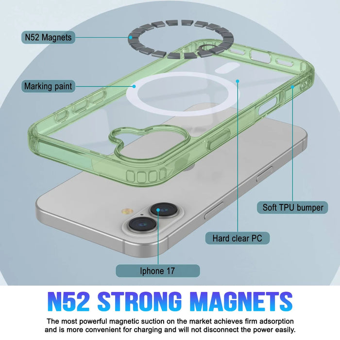 Punkcase iPhone 17 Magnetic Wireless Lading Case [Clearmag -Serie] [Green]