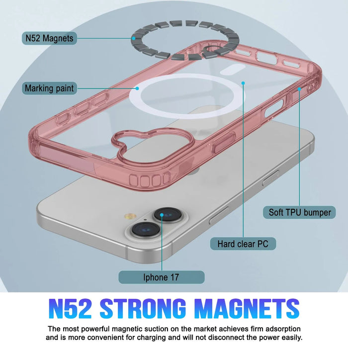Punkcase iPhone 17 Magnetic Wireless Lading Case [Clearmag -Serie] [Red]