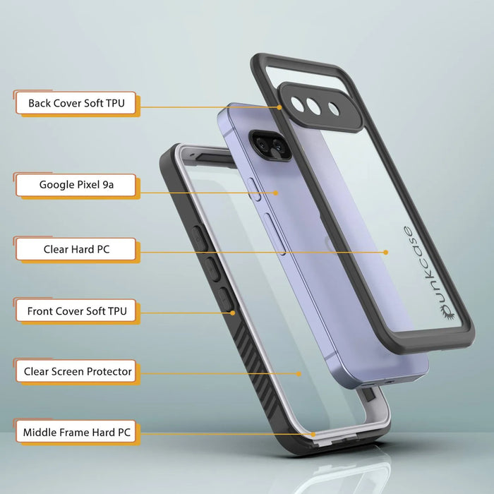 Google Pixel 9A Water of Case, PunkCase [Extreme Series] Panzerabdeckung mit integriertem Bildschirmschutz [Weiß]