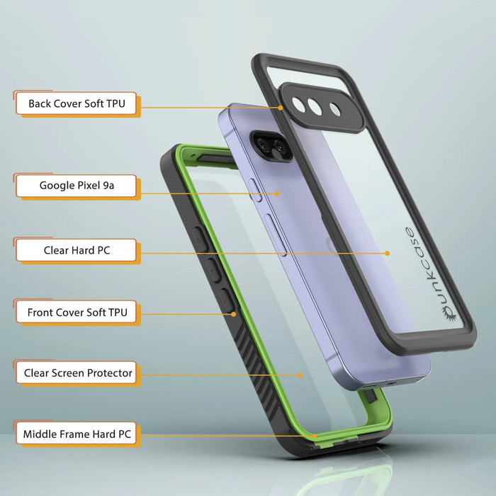 Google Pixel 9A Water of Case, PunkCase [Extreme Series] Panzerabdeckung mit integriertem Bildschirmschutz [hellgrün]