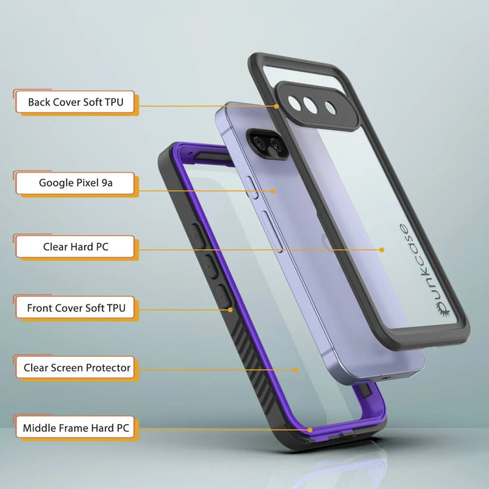 Google Pixel 9A Water of Case, PunkCase [Extreme Series] Panzerabdeckung mit integriertem Bildschirmschutz [lila]