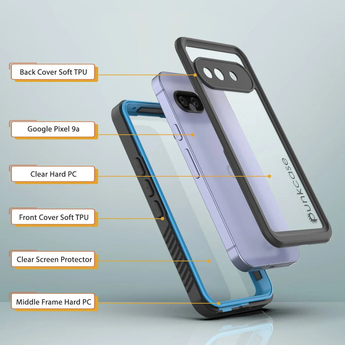 Google Pixel 9A Water of Case, PunkCase [Extreme Series] Panzerabdeckung mit integriertem Bildschirmschutz [hellblau]