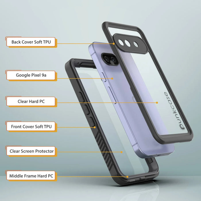 Google Pixel 9A Water of Case, PunkCase [Extreme Series] Panzerabdeckung mit integriertem Bildschirmschutz [Marine Blue]