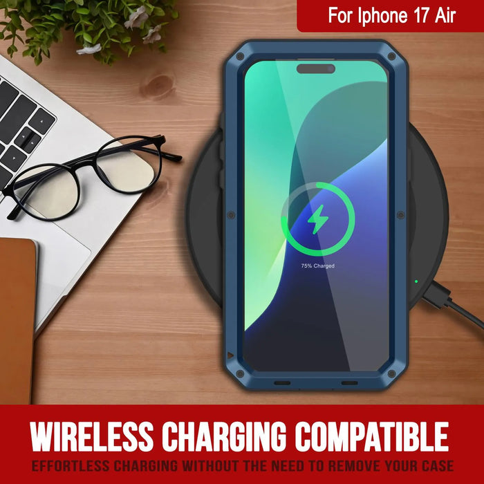 iPhone 17 Air Metal Case, Heavy Duty Military Grade -Rüstungsabdeckung [Stoßdämpfer] Ganzkörper hart [blau]