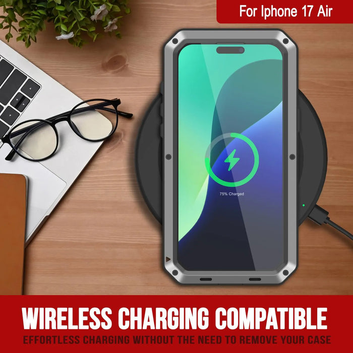 iPhone 17 Air Metal Case, Heavy Duty Military Grade -Rüstungsabdeckung [Stoßdämpfer] Ganzkörper hart [Silber]