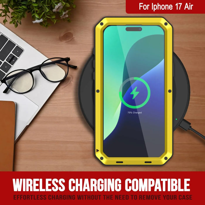 iPhone 17 Air Metal Case, Heavy Duty Military Grade -Rüstungsabdeckung [Schocksicher] Ganzkörper hart [Gelb]