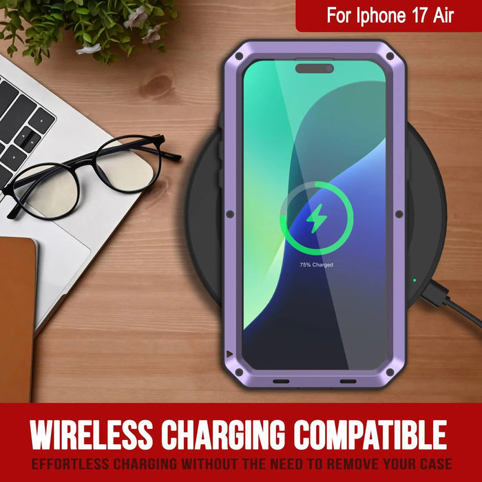 iPhone 17 Air Metal Case, Heavy Duty Military Grade -Rüstungsabdeckung [Stoßdämpfer] Ganzkörper hart [lila]