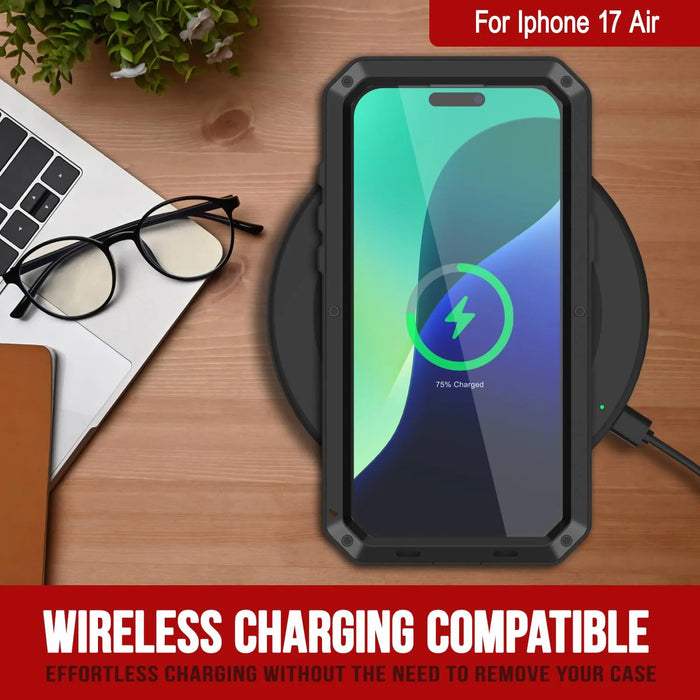 iPhone 17 Air Metal Case, Heavy Duty Military Grade -Rüstungsabdeckung [Stoßdämpfer] Ganzkörper hart [Schwarz]