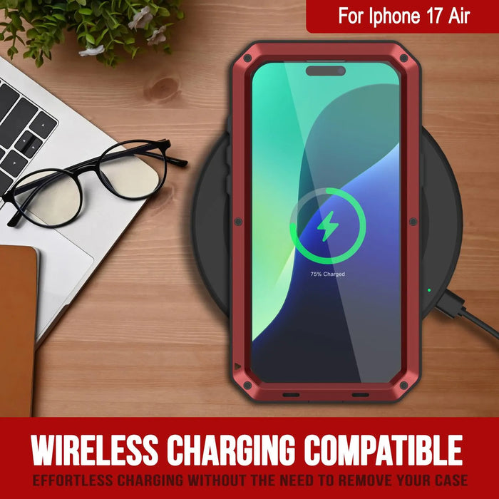 iPhone 17 Air Metal Case, Heavy Duty Military Grade -Rüstungsabdeckung [Schocksicher] Ganzkörper hart [rot]