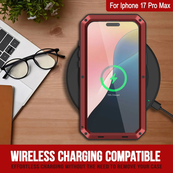 iPhone 17 Pro Max Metal Case, Heavy Duty Military Grade -Rüstungsabdeckung [Schocksicher] Ganzer Körper hart [rot]