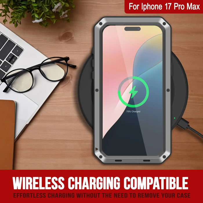 iPhone 17 Pro Max Metal Case, Heavy Duty Military Grade -Rüstungsabdeckung [Schocksicher] Ganzkörper hart [Silber]