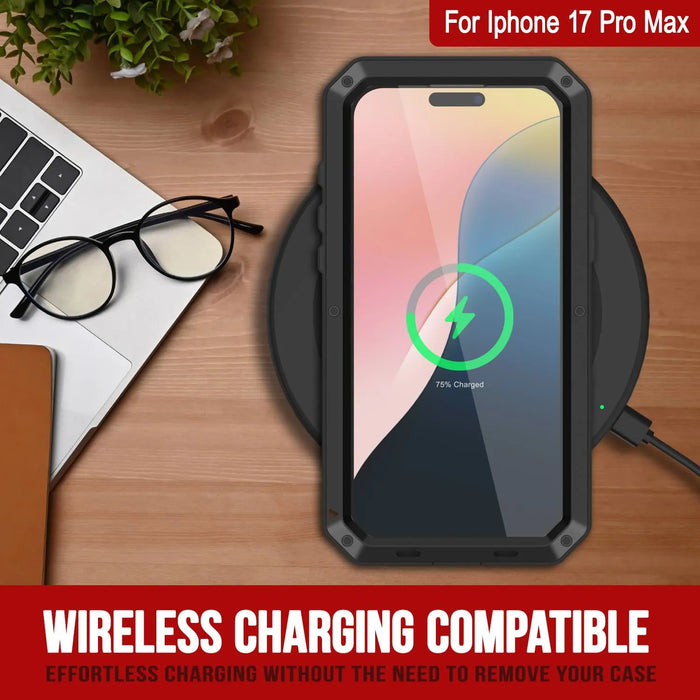iPhone 17 Pro Max Metal Case, Heavy Duty Military Grade -Rüstungsabdeckung [Stoßdämpfer] Ganzkörper hart [schwarz]