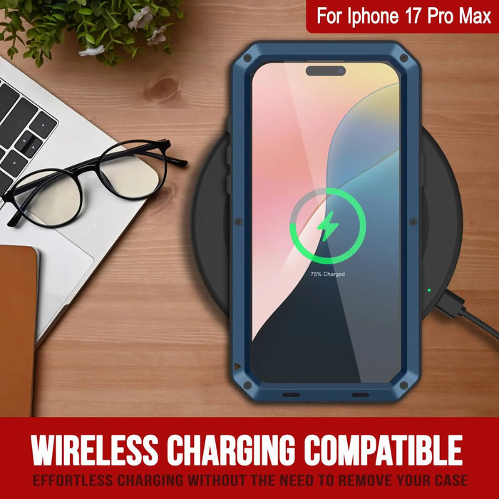 iPhone 17 Pro Max Metal Case, Heavy Duty Military Grade -Rüstungsabdeckung [Stoßdämpfer] Ganzkörper hart [blau]
