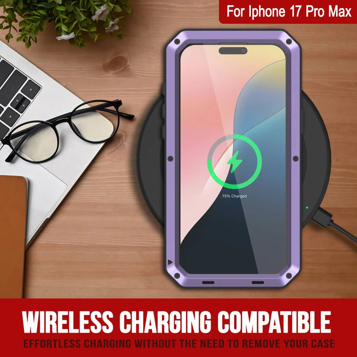 iPhone 17 Pro Max Metal Case, Heavy Duty Military Grade -Rüstungsabdeckung [Stoßdämpfer] Ganzkörper hart [lila]