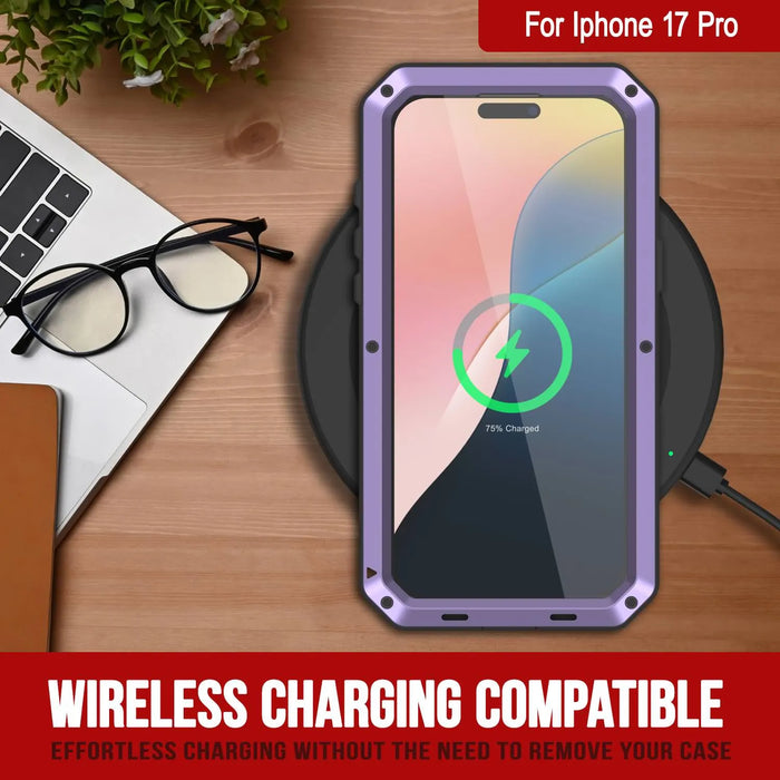 iPhone 17 Pro Metal Case, Heavy Duty Military Grade -Rüstungsabdeckung [Schocksicher] Ganzkörper hart [lila]