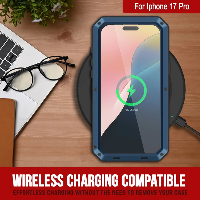 iPhone 17 Pro Metal Case, Heavy Duty Military Grade -Rüstungsabdeckung [Schocksicher] Ganzkörper hart [blau]