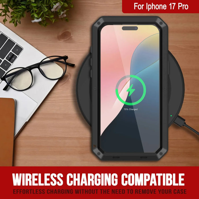 iPhone 17 Pro Metal Case, Heavy Duty Military Grade -Rüstungsabdeckung [Schocksicher] Ganzkörper hart [Schwarz]