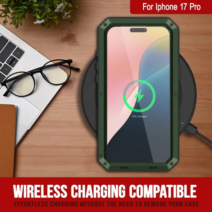 iPhone 17 Pro Metal Case, Heavy Duty Military Grade -Rüstungsabdeckung [Schocksicher] Ganzkörper hart [dunkelgrün]