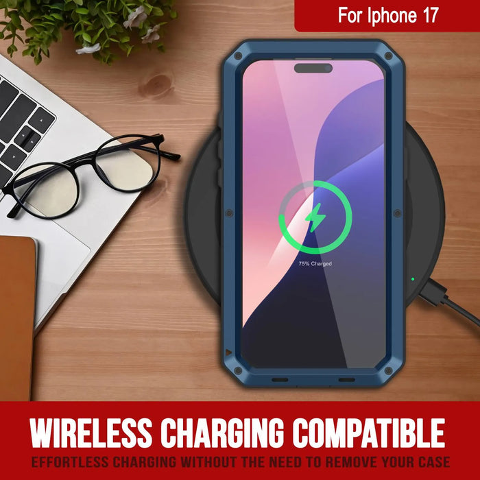 iPhone 17 Metallhülle, Heavy Duty Military Grade Rüstungsabdeckung [Schocksicher] Ganzkörper hart [blau]