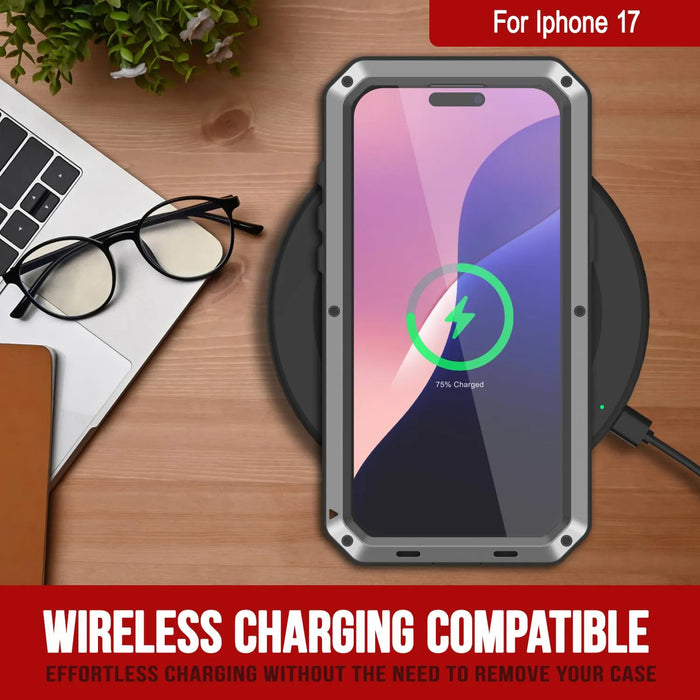iPhone 17 Metallhülle, Heavy Duty Military Grade Rüstungsabdeckung [Schocksicher] Ganzkörper hart [Silber]