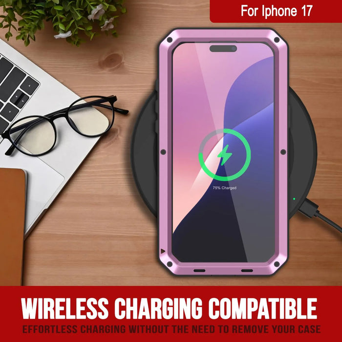 iPhone 17 Metallhülle, Heavy Duty Military Grade -Rüstungsabdeckung [Schocksicher] Ganzkörper hart [Pink]