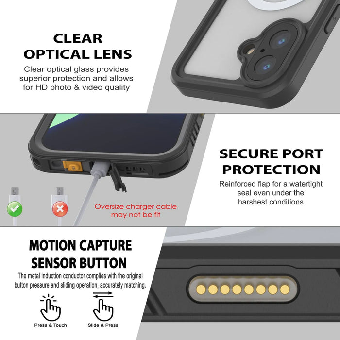 iPhone 17 wasserdichte Hülle, Punkcase [Extrem Mag -Serie] Rüstungsabdeckung mit integriertem Bildschirmschutz [Gray]