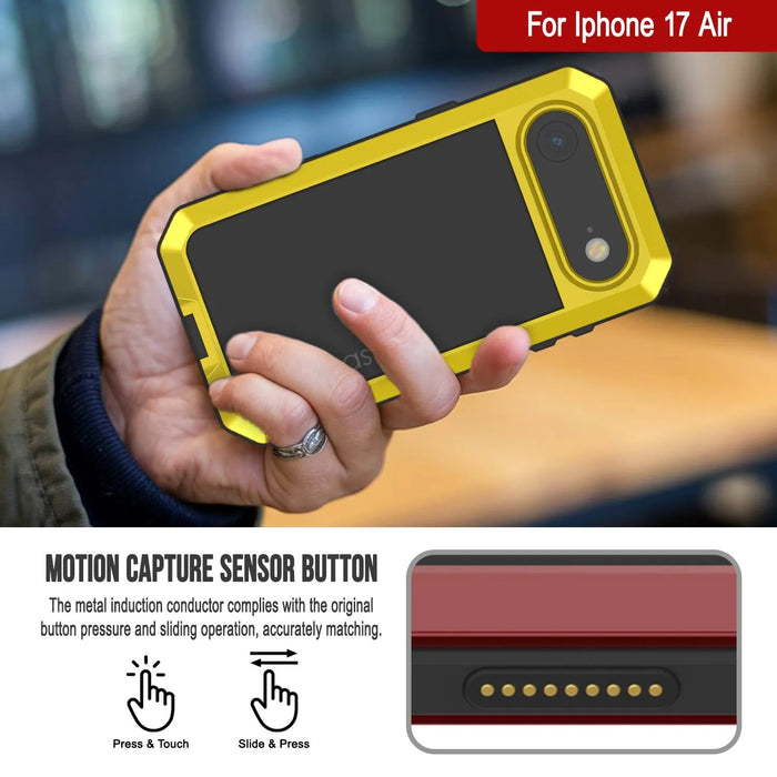 iPhone 17 Air Metal Case, Heavy Duty Military Grade -Rüstungsabdeckung [Schocksicher] Ganzkörper hart [Gelb]