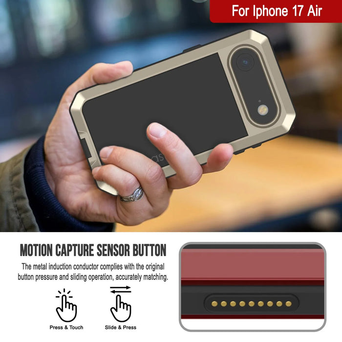 iPhone 17 Air Metal Case, Heavy Duty Military Grade -Rüstungsabdeckung [Stoßdämpfer] Ganzkörper hart [Gold]