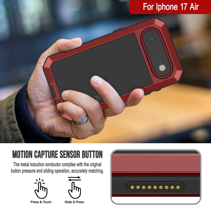 iPhone 17 Air Metal Case, Heavy Duty Military Grade -Rüstungsabdeckung [Schocksicher] Ganzkörper hart [rot]
