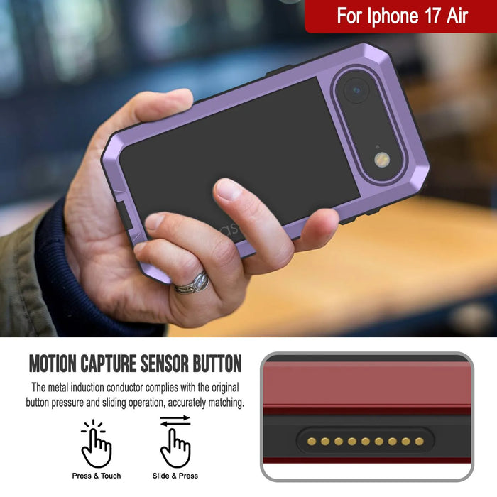 iPhone 17 Air Metal Case, Heavy Duty Military Grade -Rüstungsabdeckung [Stoßdämpfer] Ganzkörper hart [lila]