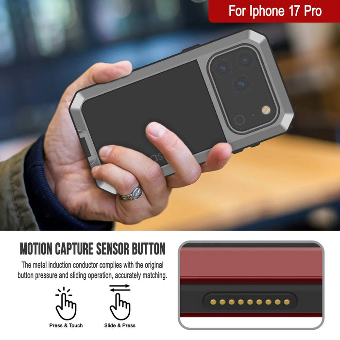 iPhone 17 Pro Metal Case, Heavy Duty Military Grade Rüstungsabdeckung [Schocksicher] Ganzkörper hart [Silber]