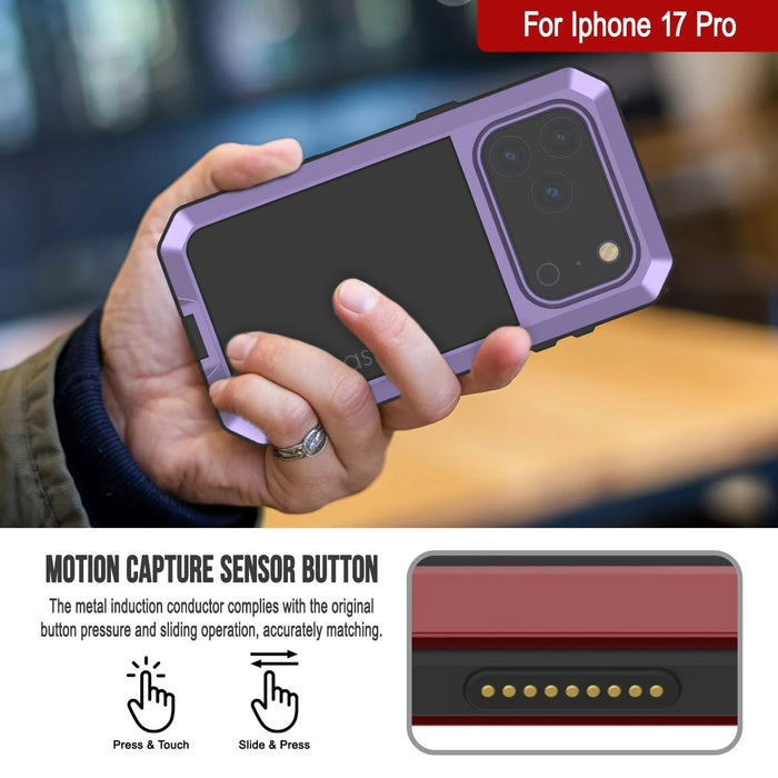 iPhone 17 Pro Metal Case, Heavy Duty Military Grade -Rüstungsabdeckung [Schocksicher] Ganzkörper hart [lila]