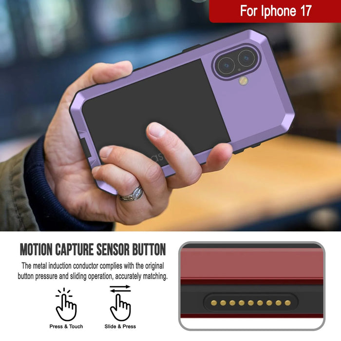 iPhone 17 Metallkoffer, Heavy Duty Military Grade Rüstungsabdeckung [Schocksicher] Ganzkörper hart [lila]