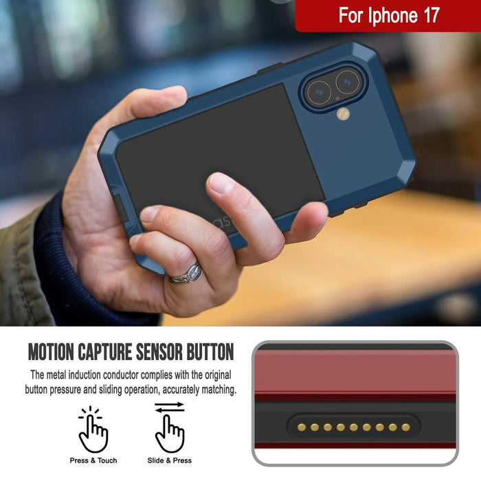 iPhone 17 Metallhülle, Heavy Duty Military Grade Rüstungsabdeckung [Schocksicher] Ganzkörper hart [blau]