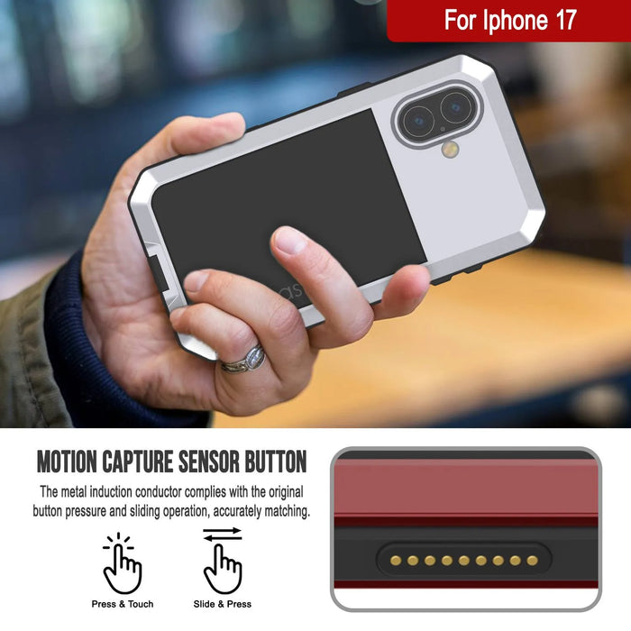 iPhone 17 Metallkoffer, Heavy Duty Military Grade Rüstungsabdeckung [Schocksicher] Ganzkörper hart [weiß]