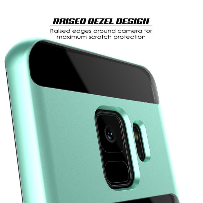 Galaxy S9 Case, PUNKcase [LUCID 3.0 Series] [Slim Fit] [Clear Back] Armor Cover w/ Integrated Kickstand, Anti-Shock System & PUNKSHIELD Screen Protector for Samsung Galaxy S9 [Teal] 