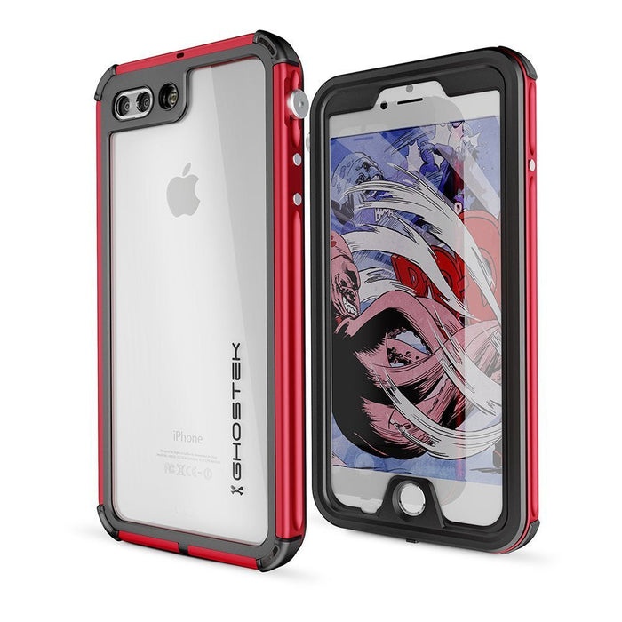 iPhone 7+ Plus Waterproof Case, Ghostek® Atomic 3.0 Red Series | Underwater | Touch-ID (Color in image: Red)