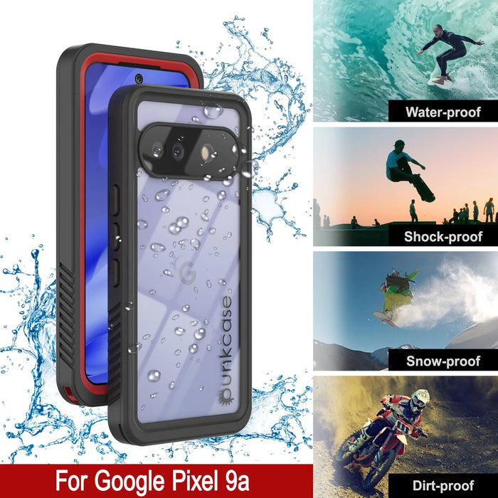 Google Pixel 9A Water of Case, PunkCase [Extreme Series] Panzerabdeckung mit integriertem Bildschirmschutz [Rot]