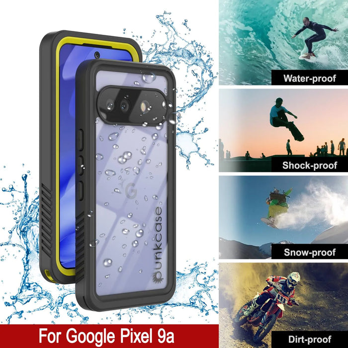 Google Pixel 9A Water of Case, PunkCase [Extreme Series] Panzerabdeckung mit integriertem Bildschirmschutz [Gelb]