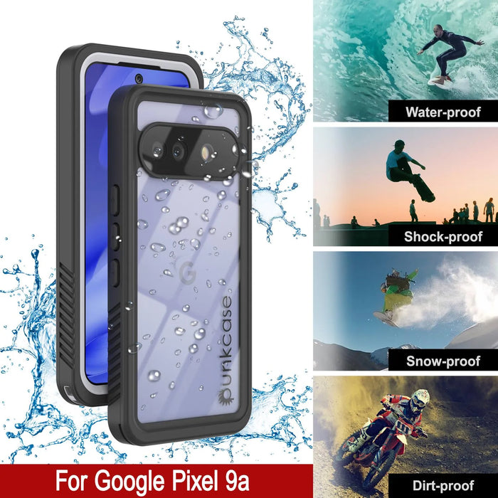 Google Pixel 9A Water of Case, PunkCase [Extreme Series] Panzerabdeckung mit integriertem Bildschirmschutz [Weiß]