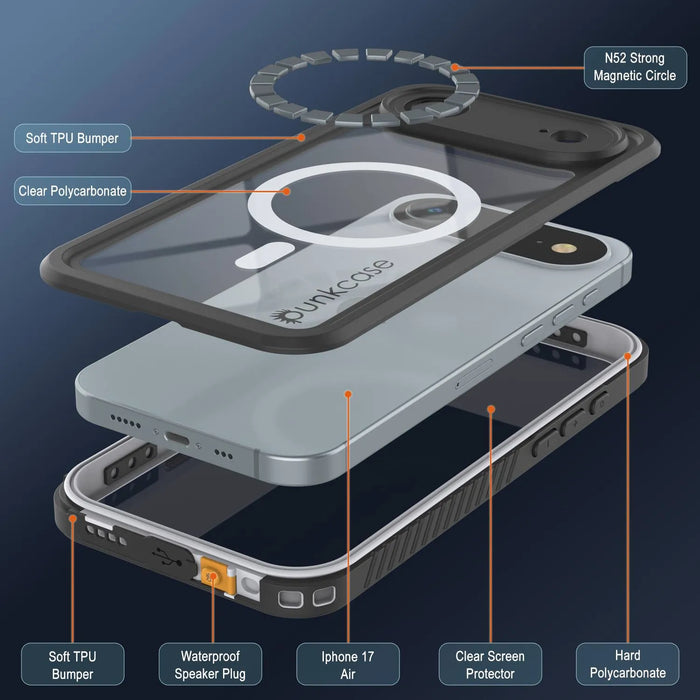 iPhone 17 Luftwaterdichte Hülle, Punkcase [Extreme Series] Panzerabdeckung mit integriertem Bildschirmschutz [Weiß]