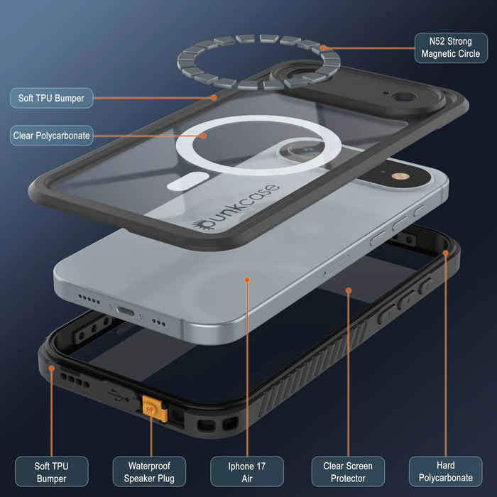 iPhone 17 Luftwaterdichte Hülle, Punkcase [Extreme Series] Panzerabdeckung mit integriertem Bildschirmschutz [Schwarz]