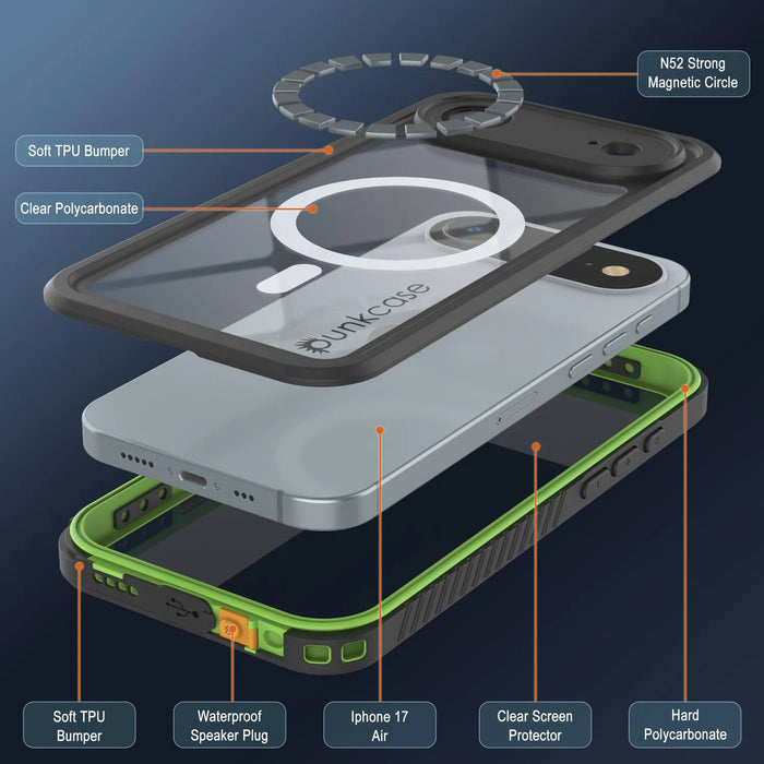 iPhone 17 Luftwaterdichte Hülle, Punkcase [Extreme Series] Panzerabdeckung mit integriertem Bildschirmschutz [hellgrün]