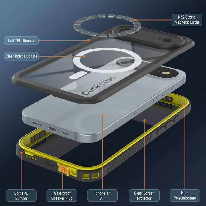 iPhone 17 Luftwaterdichte Hülle, Punkcase [Extreme Series] Panzerabdeckung mit integriertem Bildschirmschutz [gelb]
